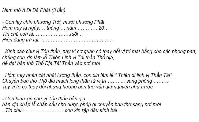 Văn khấn tại ban thờ Thần Tài cũ Văn khấn tại ban thờ Thần Tài cũ